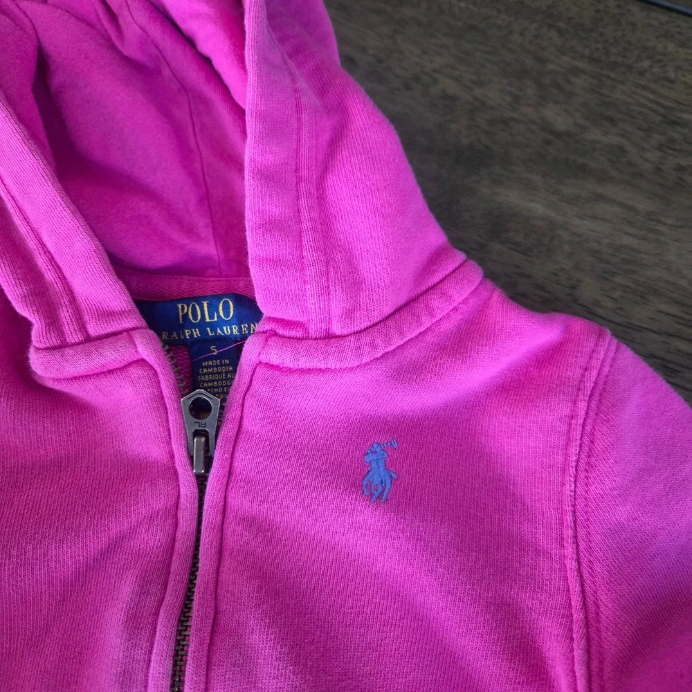 Polo Ralph Lauren Girls Pink Full Zip Hoodie‎ Sweatshirt Size 5 Pony Logo